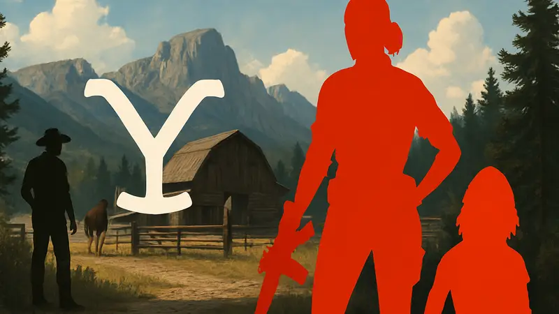 Логотипы сериалов Yellowstone и Lioness с элементами видеоигр