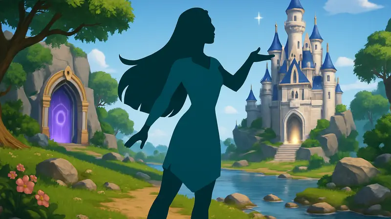 Покахонтас в стиле Disney Dreamlight Valley, анонсирующая новое обновление.