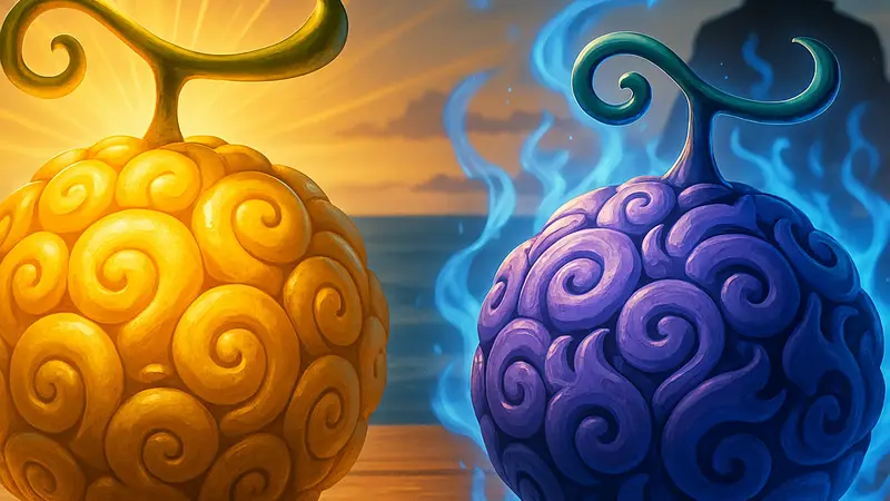 Изображение двух новых Божественных Дьявольских плодов из аниме One Piece, символизирующих новую силу.