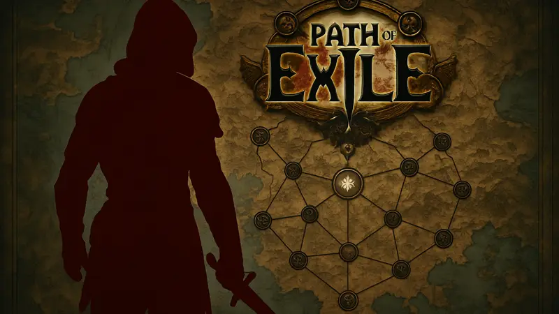 Персонаж из Path of Exile 2 на фоне карты Атласа, символизирующий гайд по развитию Мастеров.