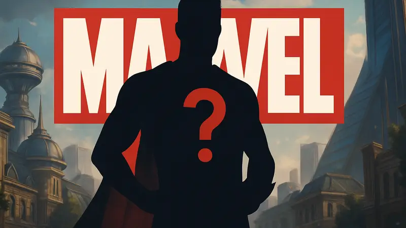 Неизвестный новый герой в игре Marvel Rivals на фоне логотипа Marvel.