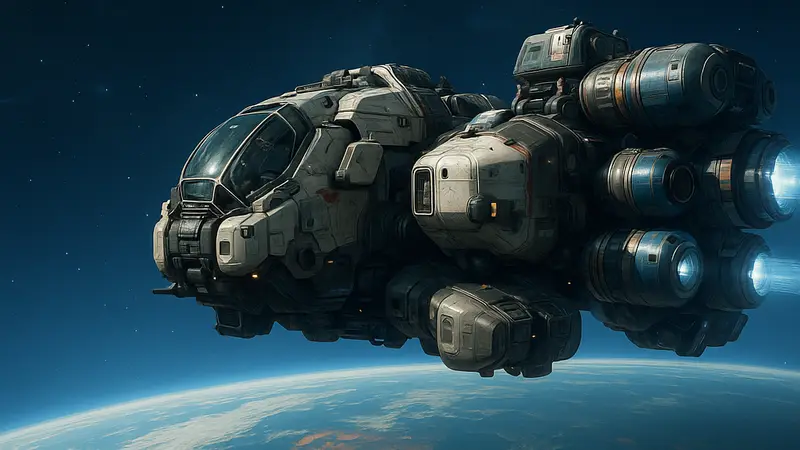 Космический корабль Starfield на орбите планеты, иллюстрация будущих обновлений