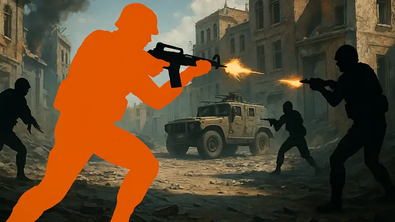 Изображение из динамичной бесплатной FPS-игры, демонстрирующее напряженную перестрелку и персонажей.
