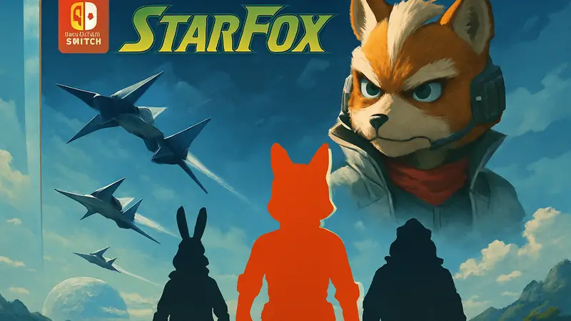 Персонажи Star Fox, летящие на арвингах, на фоне обложки игры для Nintendo Switch 2.
