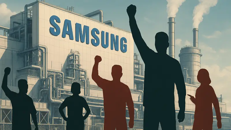 Завод Samsung по производству чипов памяти на фоне новостей о бонусах и угрозе забастовки.