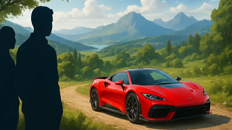 Скриншот автомобиля из Forza Horizon 6 на фоне живописного пейзажа