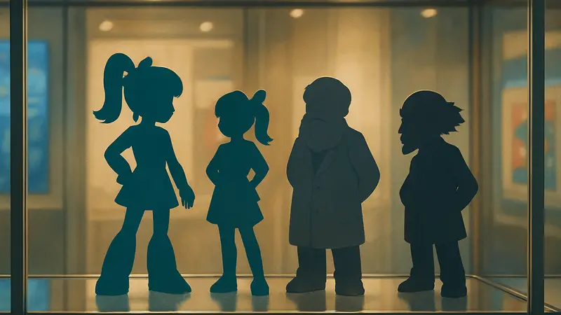 Фигурки персонажей Mega Man: Мегамен, Ролл, доктор Лайт и доктор Вайли на витрине