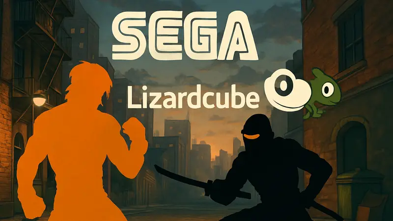 Логотипы Sega и Lizardcube, а также персонажи из Streets of Rage 4 и Shinobi.