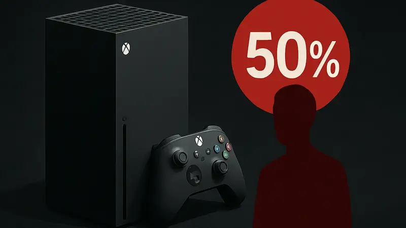 Игровая консоль Xbox Series X на черном фоне со скидкой до 50%