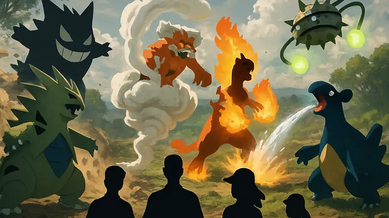 Группа могущественных покемонов, использующих свои разрушительные способности в бою.