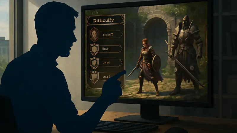 Разработчик Obsidian обсуждает настройку сложности в RPG на фоне экрана с игровым процессом.