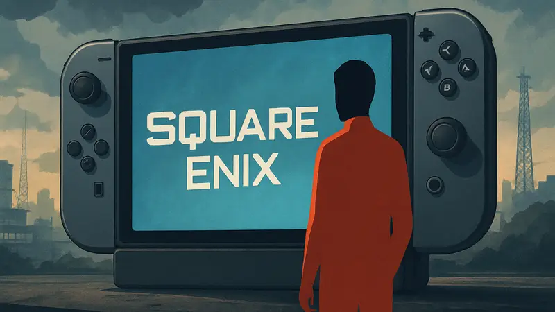 Логотип Square Enix на фоне консоли Nintendo Switch 2, символизирующий мультиплатформенную стратегию