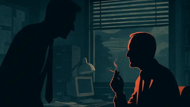 Агент Фокс Малдер и Курильщик из сериала X-Files в напряженной сцене.