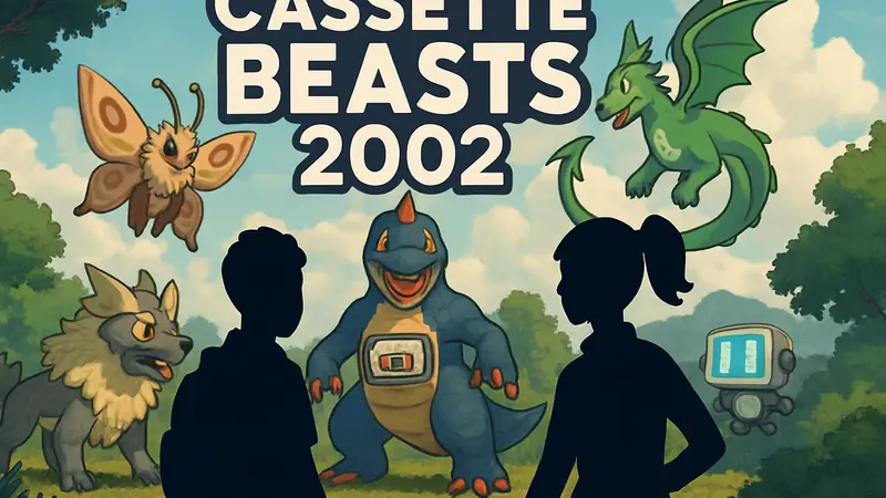 Анонс Cassette Beasts 2002, обложка игры с монстрами и персонажами