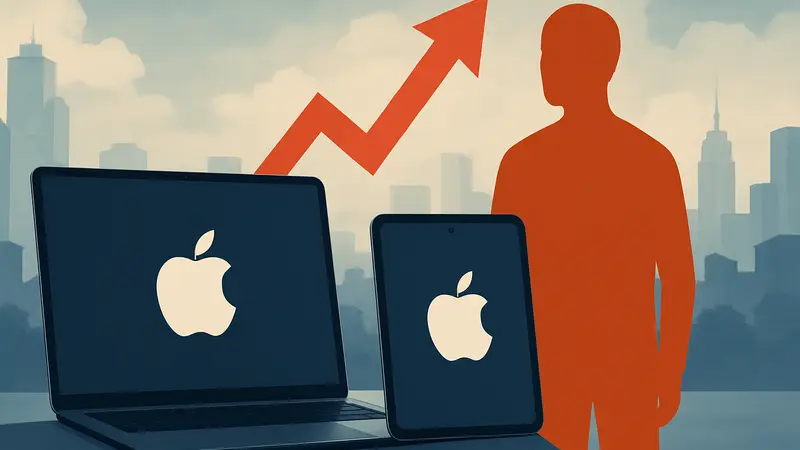 Ноутбук MacBook и планшет iPad с логотипом Apple, символизирующие рост цен