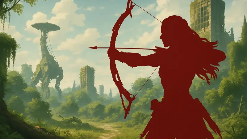Элой из Horizon Zero Dawn с луком, на фоне постапокалиптического мира, для новости о PS Plus.