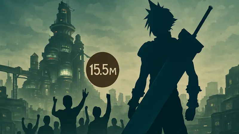 Обложка культовой Final Fantasy VII с Клаудом Страйфом, символизирующая продажу 15,5 млн копий.