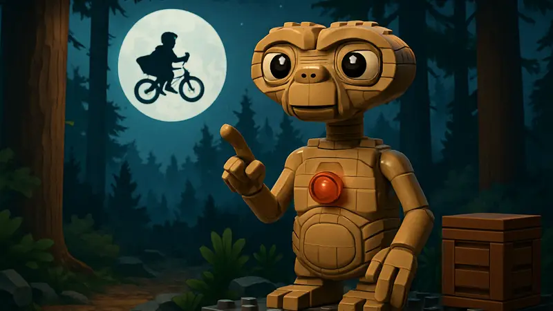 Изображение нового набора LEGO E.T. с детализированной статуэткой инопланетянина, ожидаемого в 2026 году