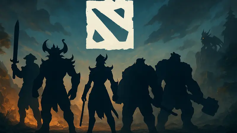 Изображение нескольких героев Dota 2 на поле боя с логотипом игры, символизирующее мету июня 2026.