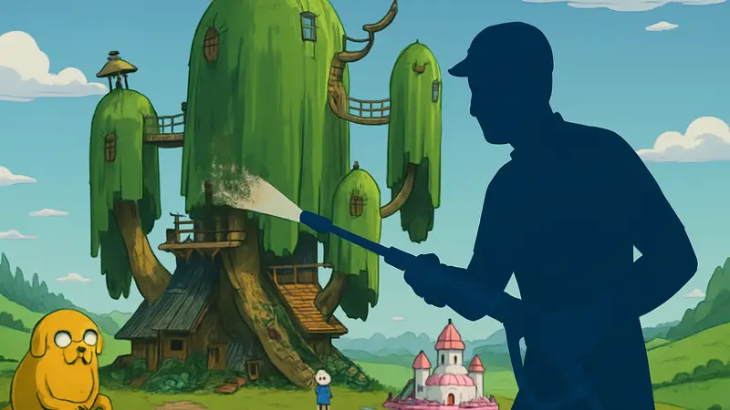 Скриншот PowerWash Simulator 2 с локациями из Adventure Time, которые нужно очистить.