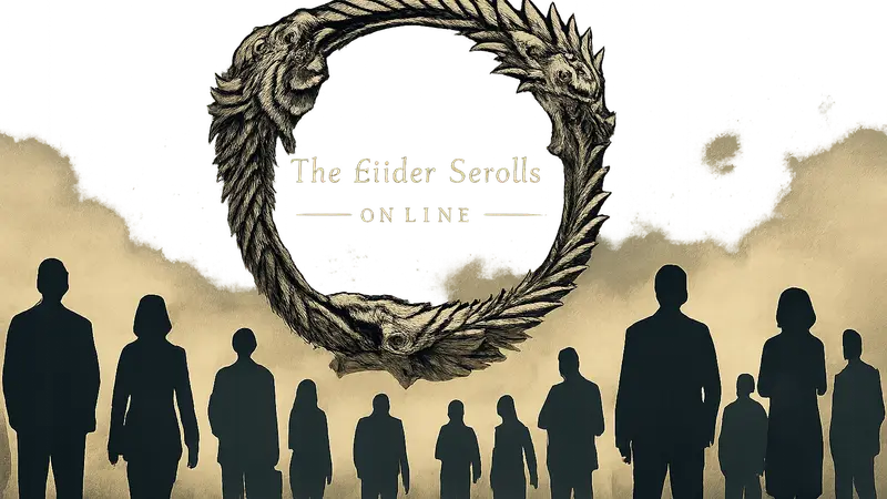 Логотип The Elder Scrolls Online на фоне силуэтов уволенных сотрудников ZeniMax.