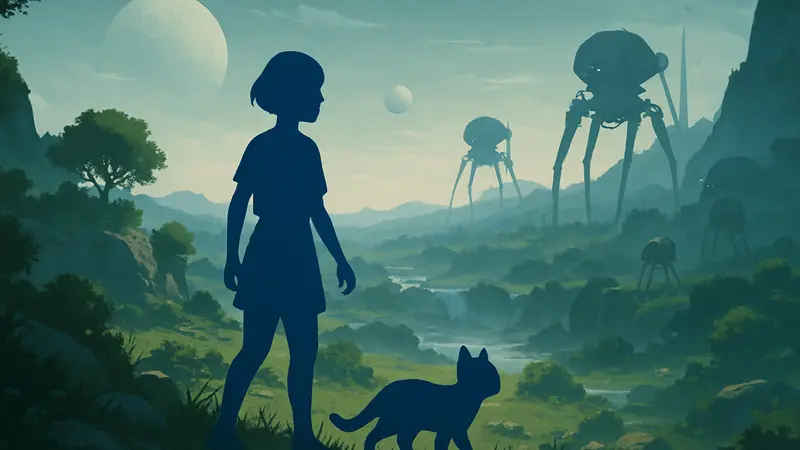 Главные герои Planet of Lana II, девушка и её спутник-существо, на фоне инопланетного пейзажа.