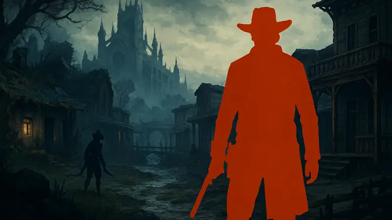 Скриншот или арт из игры Tombwater, сочетающей элементы Zelda, Bloodborne и Red Dead Redemption