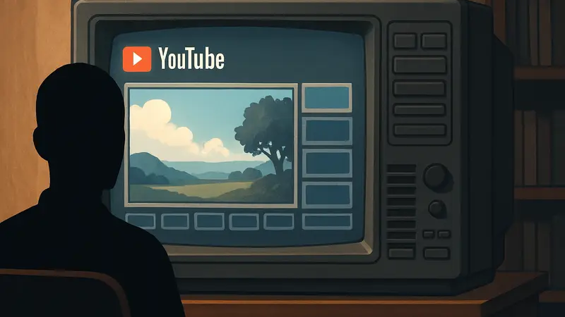 Интерфейс Channel Surfer, стилизованный под кабельное телевидение 90-х с логотипом YouTube и окном видео