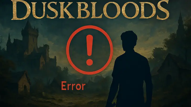 Логотип игры Duskbloods с текстом 'Network Test Error' на фоне