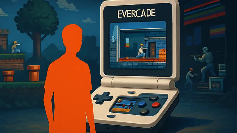 Портативная игровая консоль Evercade, логотип Evercade, ретро-игры.