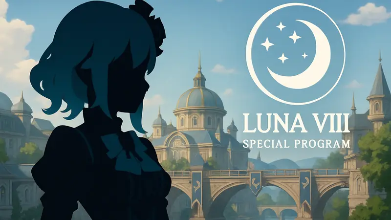 Сандроне из Genshin Impact и логотип Luna VIII Special Program