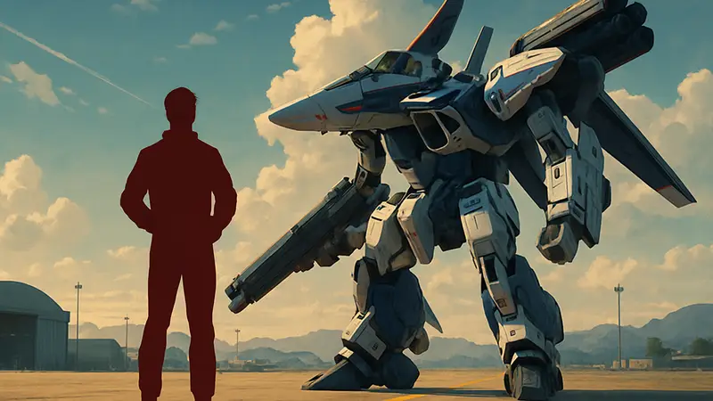 Кроссовер-фигурка VF-25 Messiah Valkyrie из Macross Frontier в стиле Top Gun: Maverick.