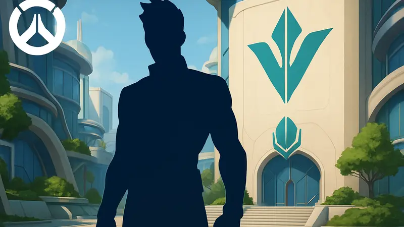 Тизер нового героя Overwatch 2, возможно, силуэт персонажа или логотип Vishkar.