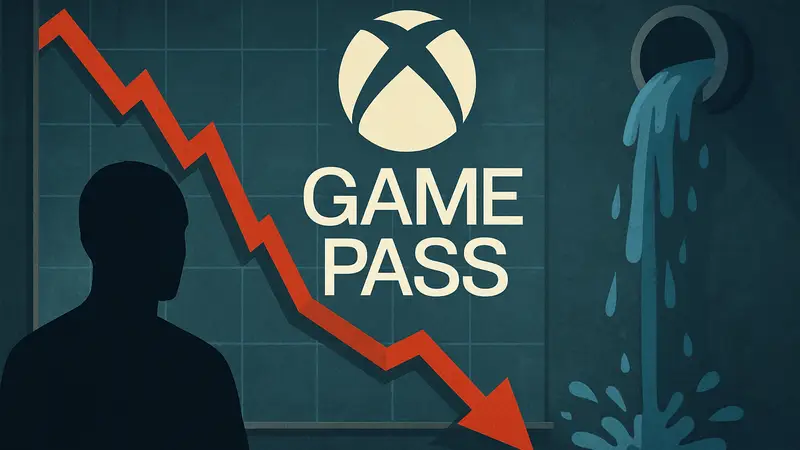 Логотип Xbox Game Pass на фоне диаграммы снижения цены, утечка