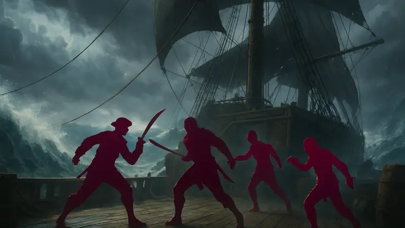Скриншот из пиратской выживалки Windrose, показывающий корабль в штормовом море или схватку на палубе с врагами.
