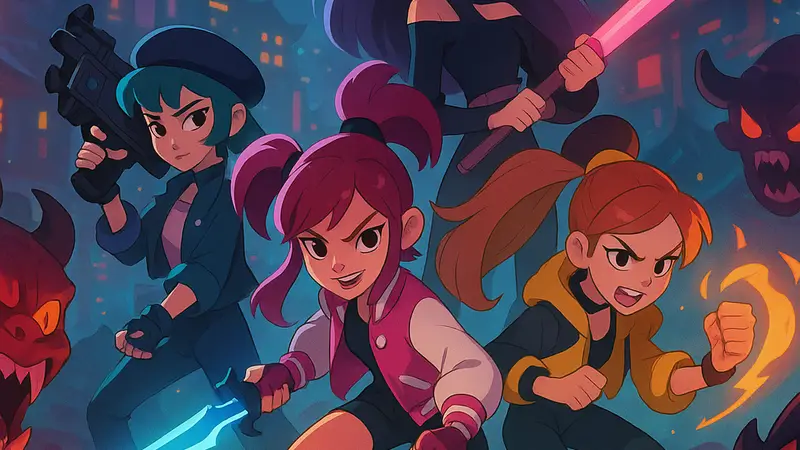 Кадр из мультфильма K-Pop Demon Hunters, демонстрирующий стилизованных персонажей, охотящихся на демонов.