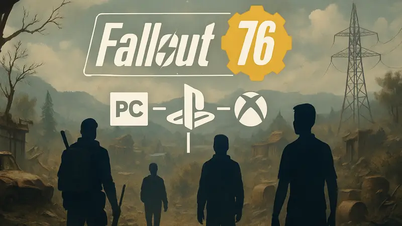 Логотип Fallout 76 с символами PC, PlayStation и Xbox, указывающими на кроссплей
