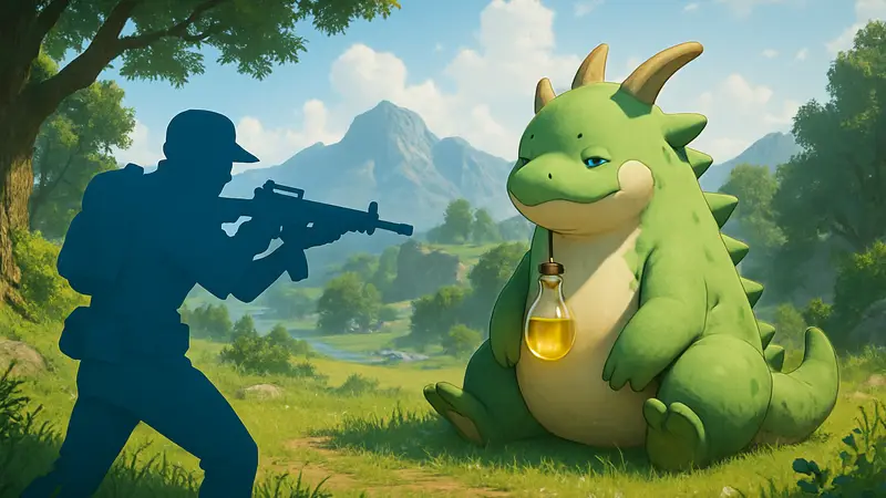 Игрок Palworld охотится на Relaxaurus для получения высококачественного масла Пала для крафта.