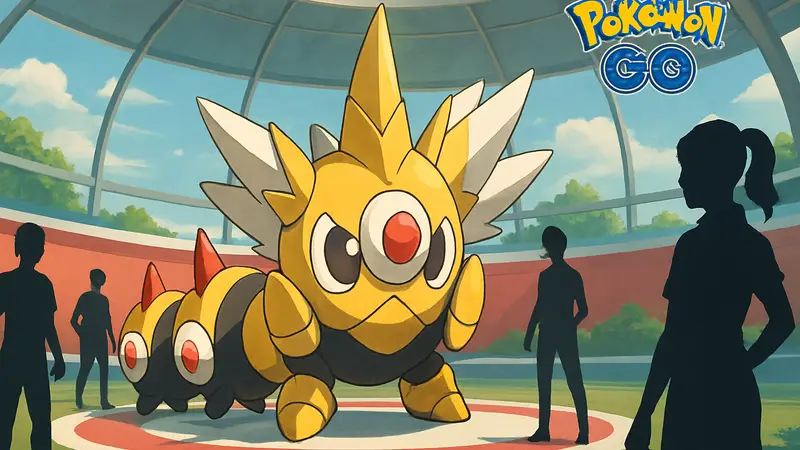 Изображение покемона Mega Falinks в Pokémon Go на фоне арены для рейда