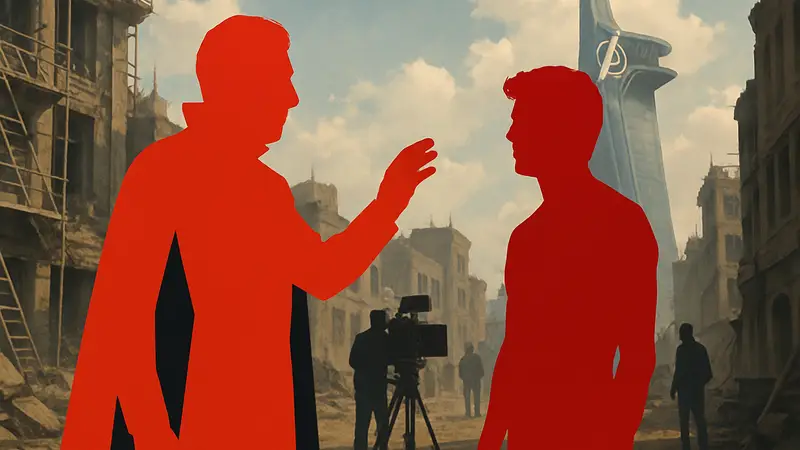 Иэн Маккеллен и Джеймс Марсден на съёмках фильма Marvel.