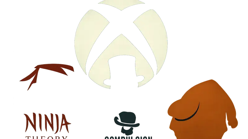 Логотипы студий Ninja Theory, Compulsion Games и Double Fine на фоне логотипа Xbox.