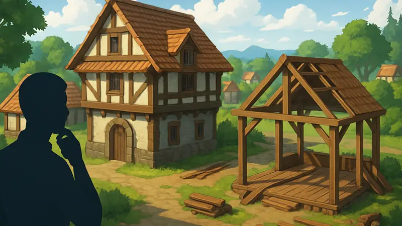 Скриншот из игры Windrose, демонстрирующий новые строительные элементы и улучшенные крыши зданий.