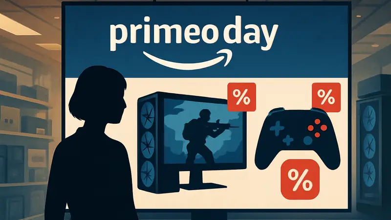 Изображение Amazon Prime Day с логотипами игровых устройств и скидками