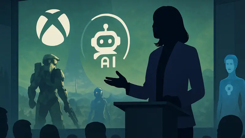 Аша Шарма, глава Xbox, на презентации, говорящая об отношении к ИИ в игровой индустрии