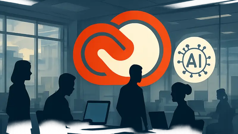 Логотип Adobe Creative Cloud с символом ИИ, показывающий интеграцию интеллектуальных агентов в рабочие процессы.