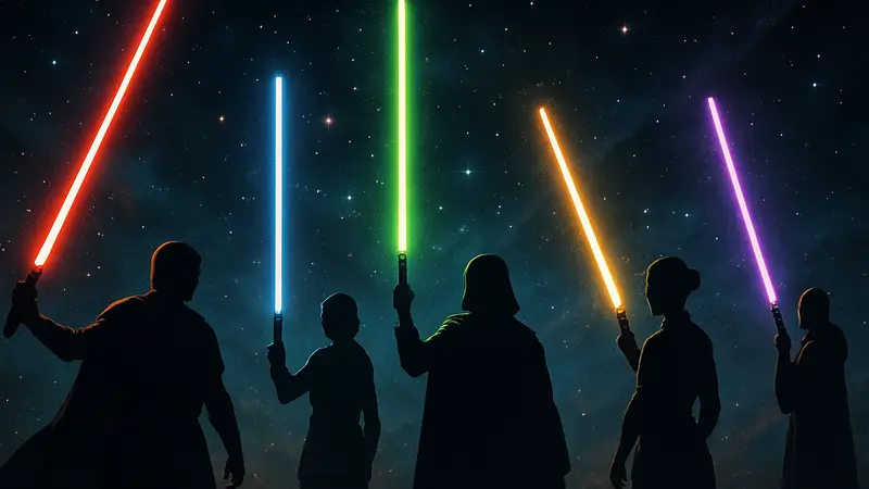 Световые мечи Star Wars разных цветов в космосе, демонстрирующие их уникальное значение и символику.