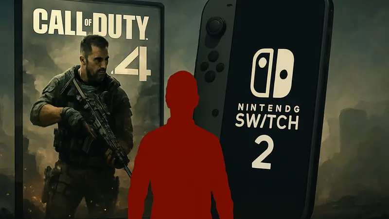 Обложка игры Call of Duty: Modern Warfare 4 на фоне логотипа Nintendo Switch 2.