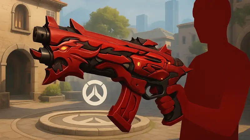Игровой скин оружия «Алый Волк» в Overwatch красного цвета.