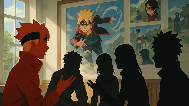 Боруто и второстепенные персонажи манги Boruto: Two Blue Vortex, обсуждающие их развитие.