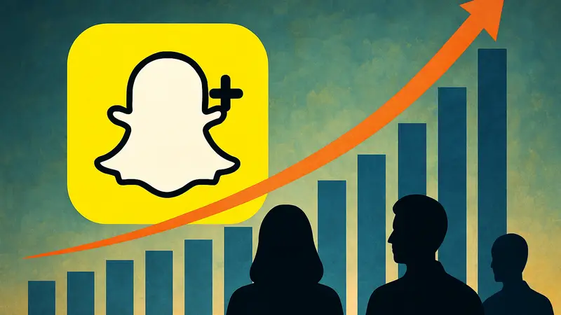 Логотип Snapchat+ на фоне растущего графика доходов, символизирующий успех платной подписки.